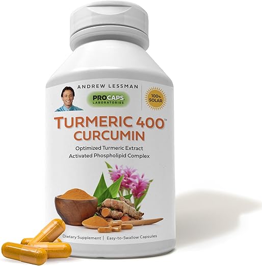 Turmeric 400-240 Cápsulas – 95%% Curcuminoides como Complexo de Fosfolipídeos para Benefícios Ótimos e Maior Absorção, Extrato Padronizado de Alta Potência, Pequeno e Fácil de Usar - ANDREW LESSMAN