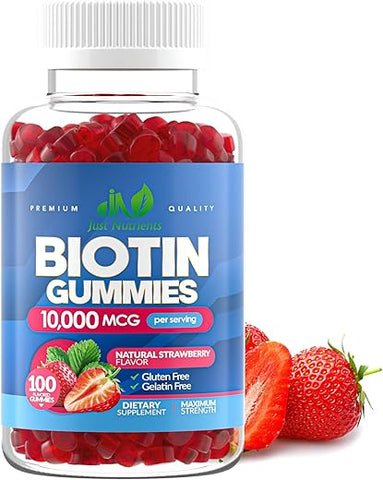 Just Nutrients - Gomas de Biotina 10.000mcg para Mulheres – Fortaleça seus cabelos e unhas com as melhores gomas de biotina