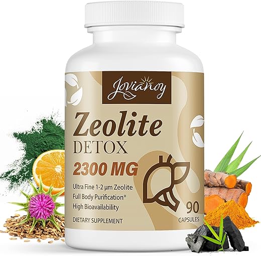 Jovianoy - Zeolite Detox Cápsulas 2300 MG, Carvão Ativado Orgânico, Argila Bentonita, Clinoptilolita 1-2 µm, Absorção Máxima, Limpeza Detox Intestinal e Hepática Completa para Mulheres e Homens, 90 Cápsulas