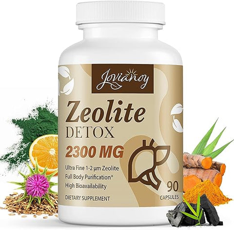Jovianoy - Zeolite Detox Cápsulas 2300 MG, Carvão Ativado Orgânico, Argila Bentonita, Clinoptilolita 1-2 µm, Absorção Máxima, Limpeza Detox Intestinal e Hepática Completa para Mulheres e Homens, 90 Cápsulas