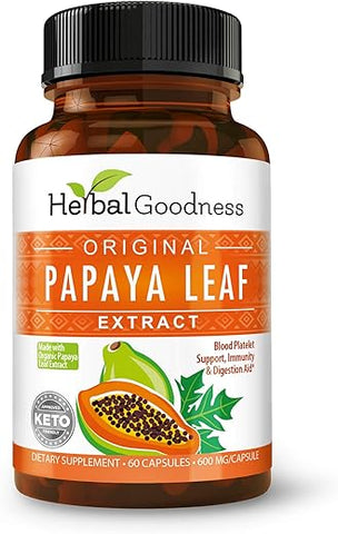 Herbal Papaya - Extrato de Folha de Mamão – Enzimas Digestivas 10X mais Potentes 60/600mg Cápsulas Vegetais – Plaquetas Sanguíneas, Medula Óssea