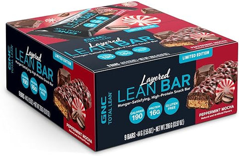 Total Lean Bar – Peppermint Mocha (9 Barras) | Energia e Sabor Delicioso | 180 Calorias | 12g Proteína | 5g Açúcar - GNC