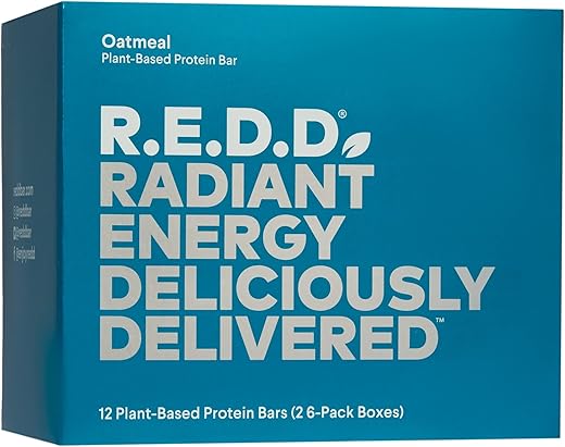Barra de Proteína Vegana R.E.D.D., Aveia, Baixo teor de açúcar, Sem glúten, Alta fibra, Adaptógenos e Superfoods, 6 Barras
