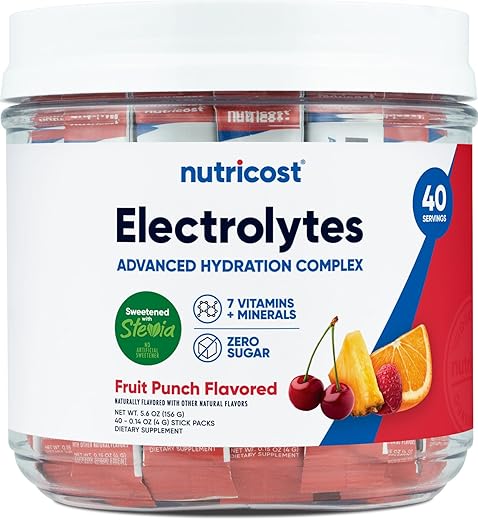 Complexo de Eletrólitos, Sabor Fruta Punch, 40 Stickpacks – Complexo Avançado de Hidratação - Nutricost