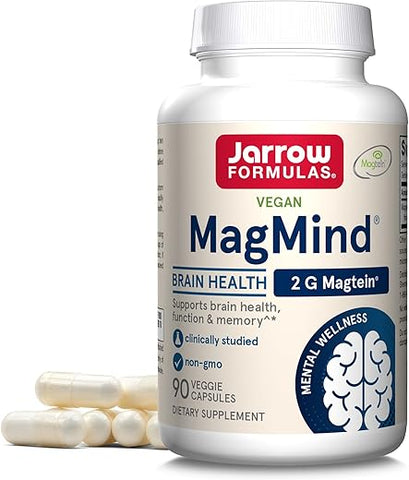 MagMind: Suplemento para Saúde Cerebral com Magtein (Magnésio L-Treonato), Suporte à Memória e Cérebro, 90 Cápsulas, 30 Dias de Fornecimento - Jarrow Formulas