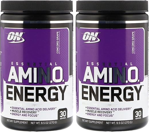 2 Pack Essential Amin.O. Energy, Uva Concord, 270g – Energético Essencial, Alta Qualidade - Optimum Nutrition