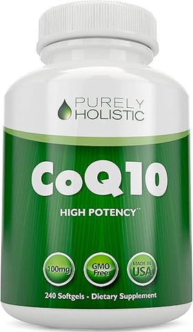CoQ10 100mg – 240 SoftGels – 8 Meses de Fornecimento – Suplemento Ubiquinona Coenzima Q10 – com Azeite de Oliva Orgânico – Livre de Soja – Co Q 10 – Fabricado nos EUA - Purely Holistic