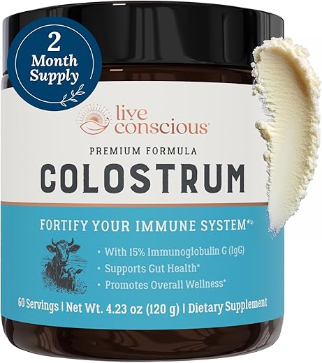 Pó de Colostro de Gado Criado a Pasto com Lactoferrina para Absorção de Ferro – Colostro Bovino, Suplemento para o Sistema Imunológico - Live Conscious