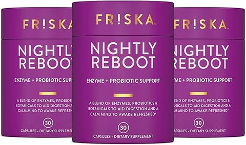 FR!SKA - FRISKA Nightly Reboot – Suplemento Enzimático e Probiótico para Melhor Digestão e Sono – Apoia a Saúde Intestinal para Homens e Mulheres – Melatonina, Camomila, 90 Cápsulas