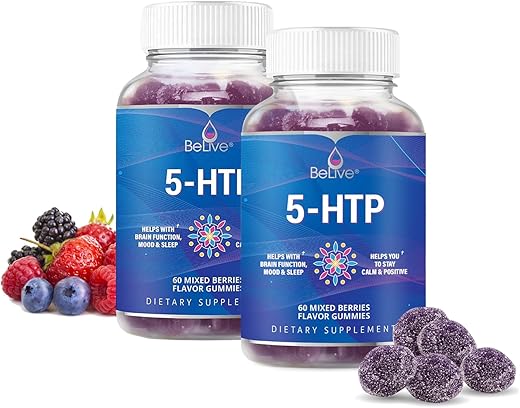Gomas 5-HTP – 2 Pacotes – 120 Unidades | Gomas Calmantes 5HTP para Foco Aumentado e Relaxamento - BeLive