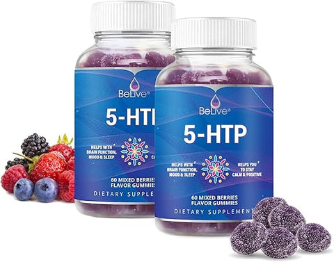 Gomas 5-HTP – 2 Pacotes – 120 Unidades | Gomas Calmantes 5HTP para Foco Aumentado e Relaxamento - BeLive