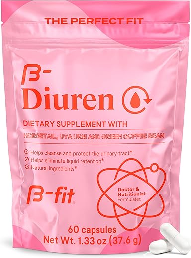 B-FIT B - Diuren – Cápsulas Diuréticas com Cafeína, Cavalinha e Uva Ursi – 60 Cápsulas com Extratos Naturais – Suplemento de Cavalinha – Melhores Diuréticos para Retenção de Água