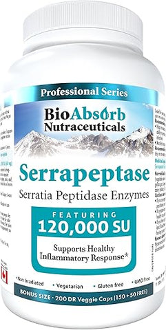 Bio Absorb Nutraceuticals - Bio Absorb Enzima Serrapeptase, Alta Potência 120000 Unidades (SPU), Suprimento de 200 Dias, Cápsulas Vegetarianas de Liberação Retardada (DRcaps) para Máxima Absorção – Bio Absorb Serrapeptase Enzima