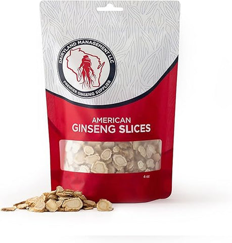 Dairyland Management LLC - Fatias de Ginseng Americano Dairyland – Embalagem de 113g – Fatias de Raiz de Ginseng Americano Autêntico de Wisconsin – Sem OGM, Sem Glúten – Use Este Suplemento Herbal em