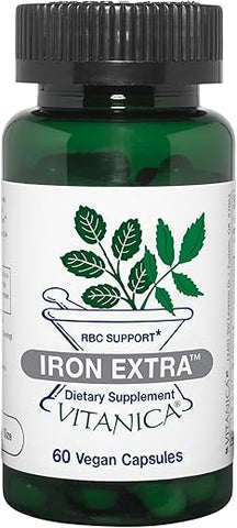 Iron Extra: Suplemento de Ferro com Absorção Aprimorada, Vitamina C 500mg, Metilfolato 400mcg, Vitamina B12 500mcg, Cálcio, Erva-dos-docks, Raiz de Dente-de-leão - Vitanica