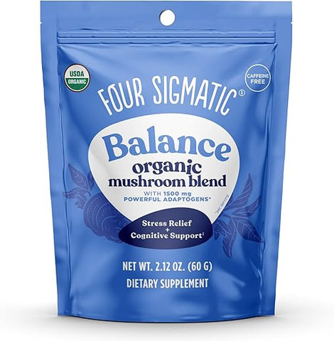 Mix Balance Adaptogen e Cogumelo | Suplemento Adaptogênico com Ashwagandha, Moringa, Manjericão Sagrado, Reishi, Chaga e Mais | Alívio Natural do Estresse e Reforço Imunológico - Four Sigmatic
