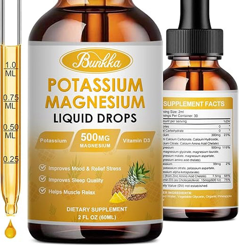 Bunkka - Suplemento de Potássio e Magnésio, 99mg de Potássio com Magnésio, Cálcio, Vitamina D3, Zinco, Sem Açúcar – Marca em Destaque