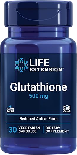 Glutationa 500 mg – Cápsulas de Glutationa, Suplemento Antioxidante, Estresse Oxidativo, Forma Reduzida Ativa – Sem Glúten, Não-OGM, Vegetariano – 60 Cápsulas - Life Extension