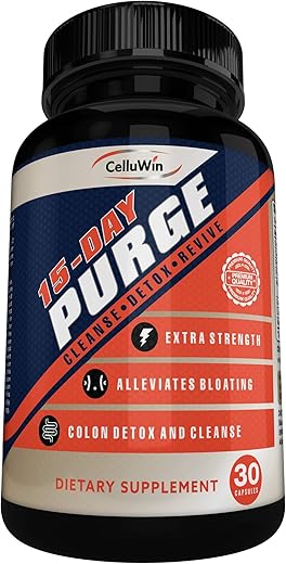CelluWin - 15-Day Purge Rapid Colon Cleanse – Pílulas Naturais de Desintoxicação para Inchaço, Prisão de Ventre e Gases – Suporte para Mais Energia e Boa Gestão de Peso – Limpeza Corporal para Mulheres e Homens