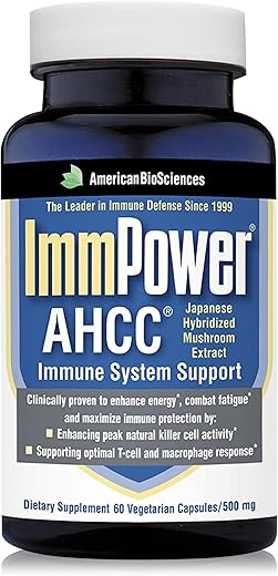 American BioSciences - ImmPower – Extrato de Cogumelo AHCC para Suporte ao Sistema Imunológico – Suplemento de Suporte Imunológico para Adultos – Suporta a Função de Citocinas – 60 Cápsulas Vegetarianas, 500mg/cápsula