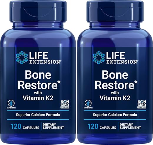Bone Restore Com Vitamina K2, 120 Cápsulas (Pack de 2) - Life Extension