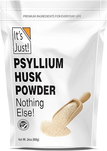 It's Just! - Psyllium Husk Powder It’s Just! – Pó de Casca de Psyllium, Fibra Dietética de Fácil Mistura, Limpe seu Sistema Digestivo, Pó Finamente Moído, Ideal para Receitas Keto, Não-OGM (Sem Sabor, 680g)