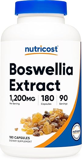 Extrato de Boswellia 65% Ácido Boswélico Cápsulas (1.200 MG) (180 CAPS) – Livre de Glúten, Não-OGM, Vegetariano - Nutricost