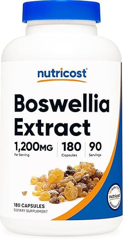 Extrato de Boswellia 65% Ácido Boswélico Cápsulas (1.200 MG) (180 CAPS) – Livre de Glúten, Não-OGM, Vegetariano - Nutricost