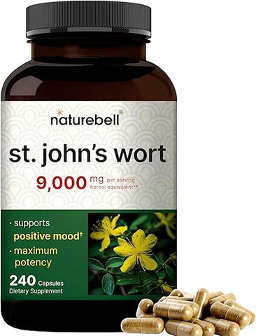 St Johns Wort 9.000mg por Porção, 240 Cápsulas | Extrato Herbal 15:1, Colheita Norte-Americana, Rico em Hypericin – Suporte Positivo ao Humor – St. John’s Wort - NatureBell