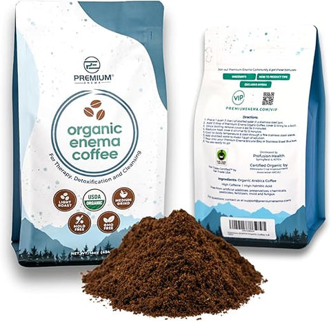 PE Premium Enema - Café Orgânico PE Premium para Enemas (454g) Torra Leve, Moagem Média. Ideal para Limpeza do Fígado, Limpeza do Cólon, Enemas de Café Gerson