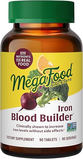 Blood Builder – Aumenta os Níveis de Ferro Clinicamente Comprovado sem Efeitos Colaterais – Suplemento de Ferro para Mulheres com Vitamina C, Vitamina B12 e Ácido Fólico – 60 cápsulas - MegaFood