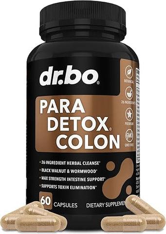 DR. BO - Pílulas de Limpeza do Cólon – Desintoxicação Corporal: Suplemento Natural para Limpeza Intestinal e Perda de Peso – Complexo de Limpeza para Estômago, Mulheres, Homens e Crianças – Artemísia, Nogueira Preta e Cravo