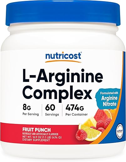L-Arginine Complex (Sabor Frutas Vermelhas, 60 Porções) – Sem Glúten, Não-OGM | Complexo de L-Arginina Nutricost (60 Porções) - Nutricost