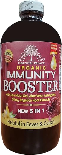 Essential Palace - Impulsionador de Imunidade Orgânico com Gel de Musgo do Mar, Aloe Vera, Astragalus, GILOY, Extratos de Raízes de Angelica