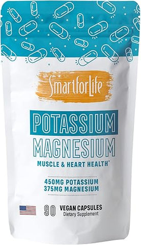 Smart for Life - SMART FOR LIFE Suplemento de Potássio e Magnésio – Complexo de Magnésio de Alta Absorção – 90 Cápsulas Veganas – Suplemento de Magnésio e Potássio para Saúde Vascular, Magnésio para Pernas