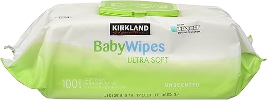 Kirkland Signature - Lenços Umedecidos para Bebês Kirkland Ultra Macios sem Fragrância com Tampa Flip, 100 Unidades (Pacote com 3)