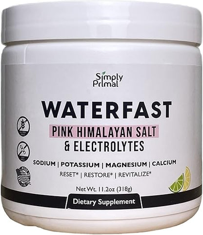 Simply Primal - WATERFAST Keto Electrolyte Powder – Limão e Lima | Sal Rosa do Himalaia (Sódio), Potássio, Magnésio, Cálcio | Sem Açúcar, Sem Glúten, Sem Soja | Hidratação e Jejum