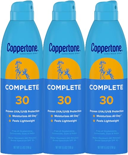 COMPLETE Spray Solar FPS 30, Leve, Hidratante, Embalagem de Protetor Solar em Spray Resistente à Água FPS 30, 165 ml, Pack com 3 Unidades - Coppertone
