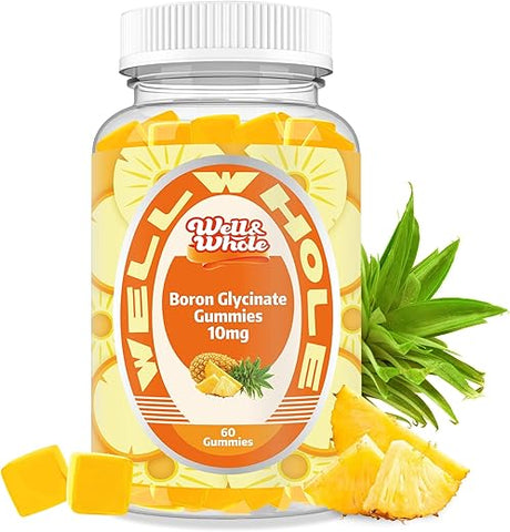 Well&Whole - Gomas de Boron Glycinate 10mg, CoQ10 100mg, Auxiliam na Absorção de Cálcio e Magnésio, Interações com Vitamina D, 60 Unidades