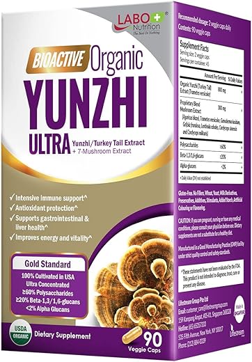 Bioactive Organic Yunzhi/Turkey Tail Ultra – Suplemento de 8 Cogumelos Medicinais, Cordyceps, Maitake, Reishi, Agaricus blazei Murill, Shiitake, para Saúde – USDA Orgânico - LABO Nutrition