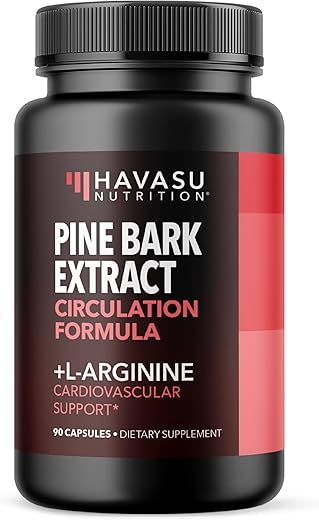 HAVASU NUTRITION - L-Arginina Cápsulas Extrato de Casca de Pinheiro – Fórmula Potente 2X Suplemento de Óxido Nítrico para Homens com 1800mg de L-Arginina e 100mg de Casca de Pinheiro Francês – Resistência Desempenho Recuperação – 90 Cápsulas