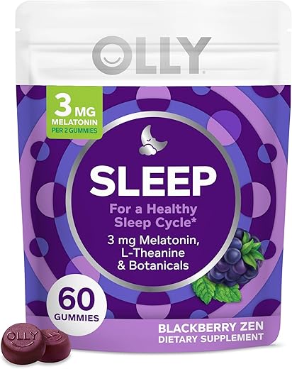 Gummy do Sono, 3 mg Melatonina, L-Teanina, Extratos de Camomila e Melissa, Sabor Amora, 30 Dias de Fornecimento – 60 Unidades - OLLY