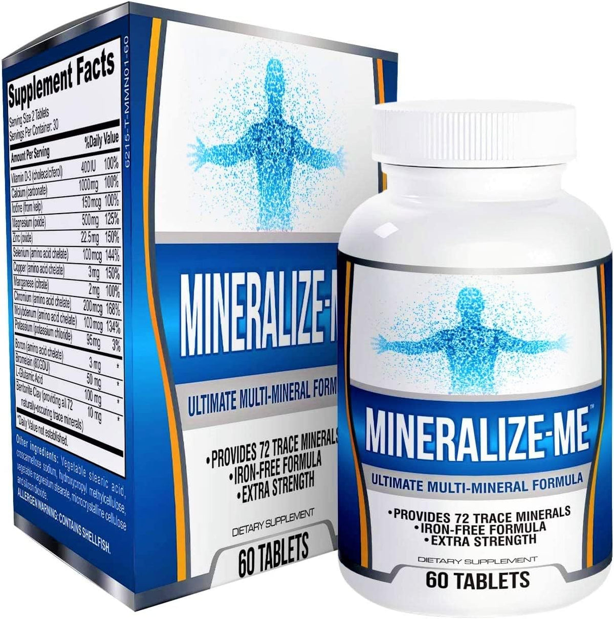 Elevate Recovery Supplements - MINERALIZE-ME: Suplemento Multimineral (Sem Ferro) com 72 Minerais Traços – Multiminerais Naturais – Fórmula de Alta Potência All-in-1 – 60 Comprimidos