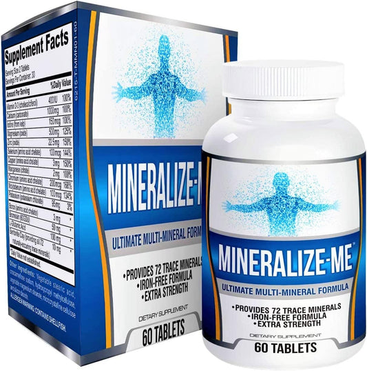 Elevate Recovery Supplements - MINERALIZE-ME: Suplemento Multimineral (Sem Ferro) com 72 Minerais Traços – Multiminerais Naturais – Fórmula de Alta Potência All-in-1 – 60 Comprimidos