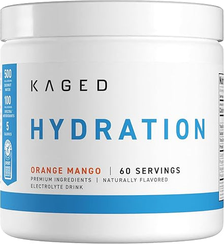 Pó Hidratante de Eletrólitos Kaged | Hydracharge Laranja Manga | Bebida Esportiva para Homens e Mulheres | Pré, Pós e Durante o Treino | 60 Porções