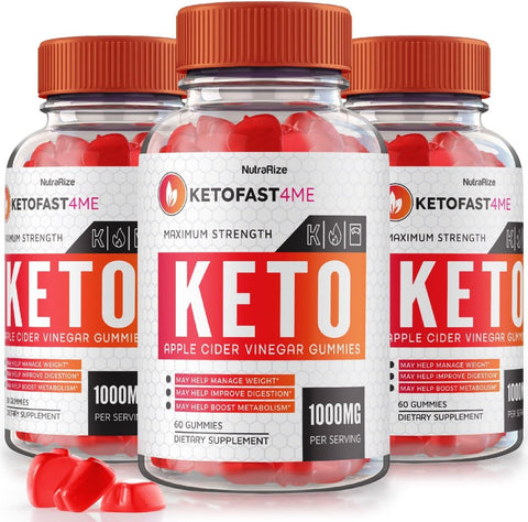 NutraRize - (3 Pacotes) Gomas KetoFast4ME ACV – KetoFast 4 ME Gomas Keto ACV, Gomas Keto Fast4ME para Perda de Peso Avançada, Suplemento de Força Máxima, Gomas Keto Fast 4 ME Gomitas Gummy