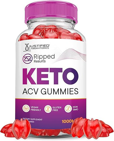 Justified Laboratories - Ripped Results Keto ACV Gummies 1000MG Fórmula Avançada – Maçã, Romã e Beterraba – B12 Vegan Non GMO 60 Gummys