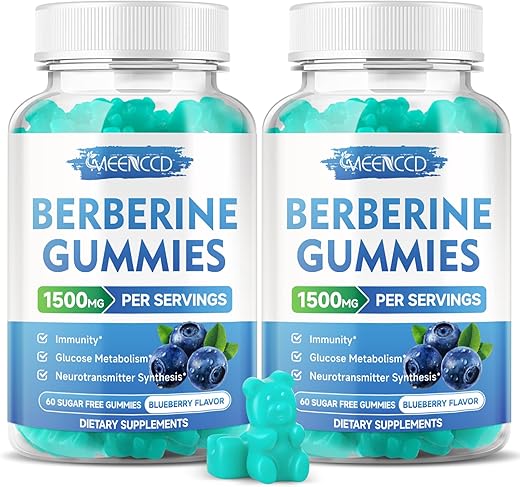 MEENCCD - Berberine Gummies com Canela do Ceilão 1500mg, Alta Potência de Berberina HCL, Mais Canela do Ceilão, Cardo Mariano, Sistema Imunológico