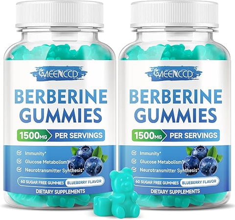 MEENCCD - Berberine Gummies com Canela do Ceilão 1500mg, Alta Potência de Berberina HCL, Mais Canela do Ceilão, Cardo Mariano, Sistema Imunológico