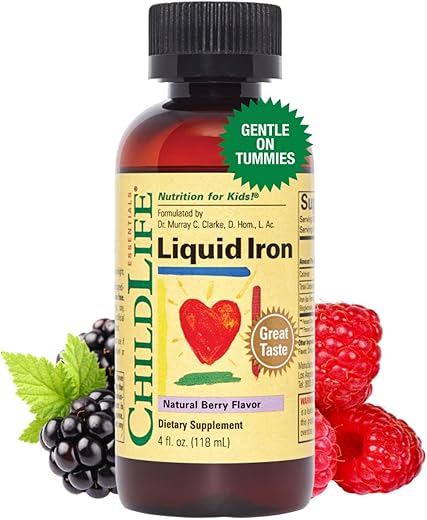 Suplemento de Ferro Líquido para Crianças, Gotas de Ferro, Suplemento de Ferro para Bebês, Livre de Glúten – Natural, 30ml - CHILDLIFE ESSENTIALS